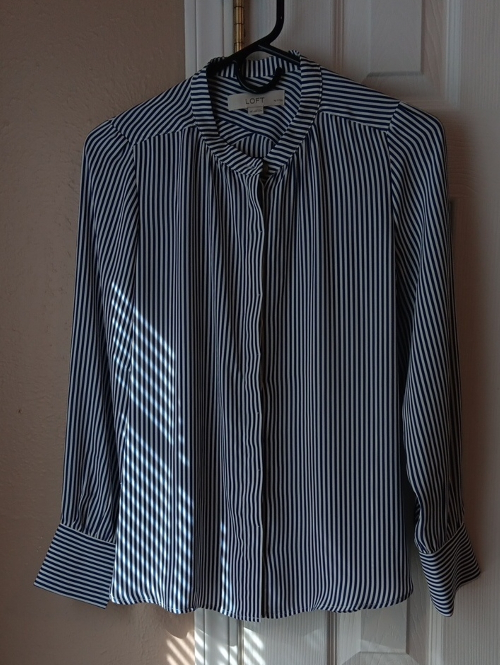 LOFT Navy & White Vertical Stripe Button-Down Shirt